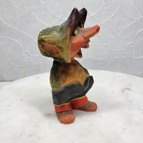 Henning Norway Hand Carved Troll Figurine Signed Vintage Wood Folk Art 7520 - Picture 4 of 11